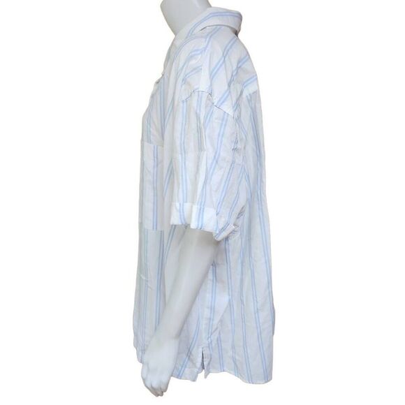 NWT Ava & Viv White & Blue Striped No-Gap Button Front Short Sleeve Top (2X) - Picture 5 of 7